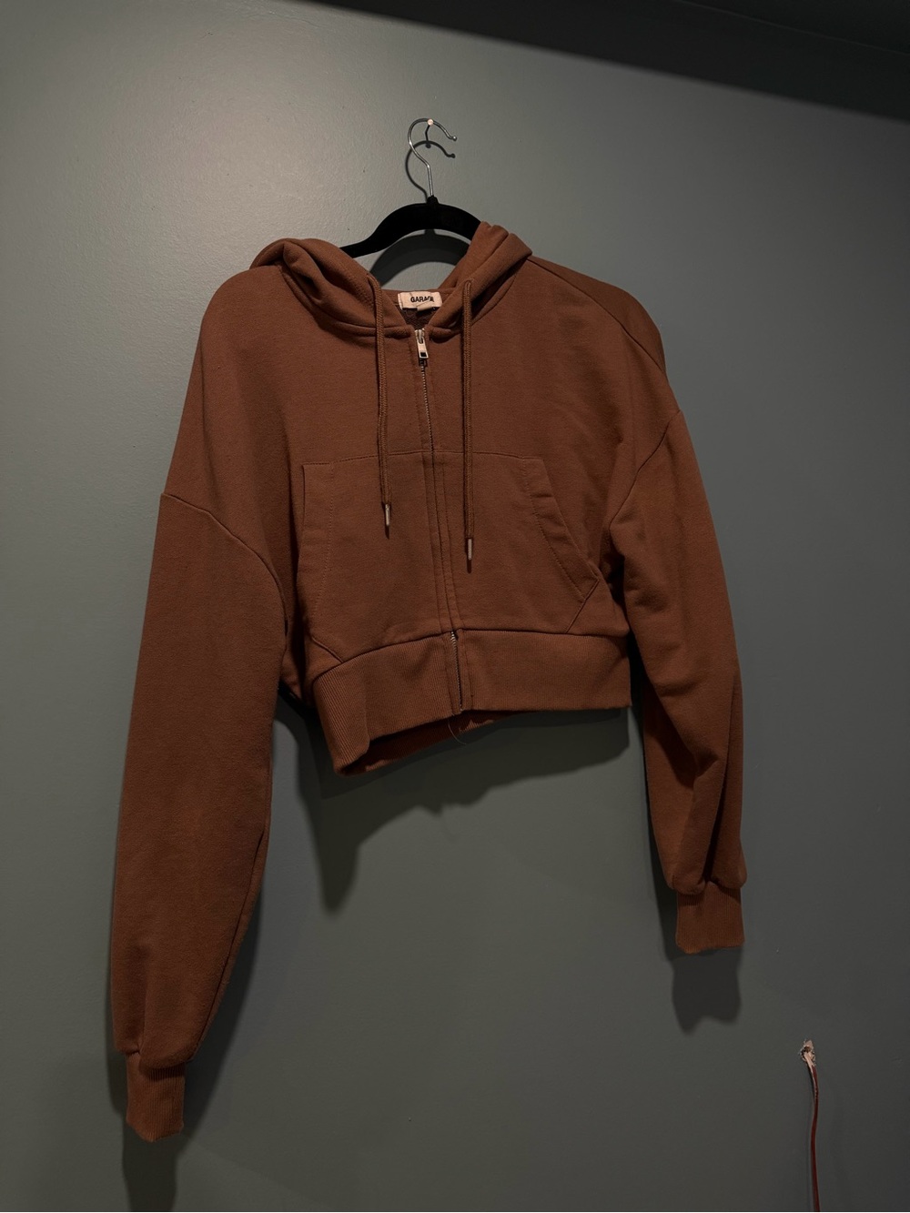 Garage Cropped Zip-Up Hoodie Jacket - Brown